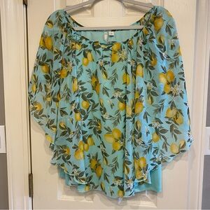 Lemon Print Cato Layered Blouse - Blue-green